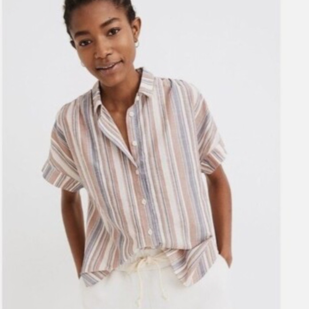 Madewell casual classic striped button top M